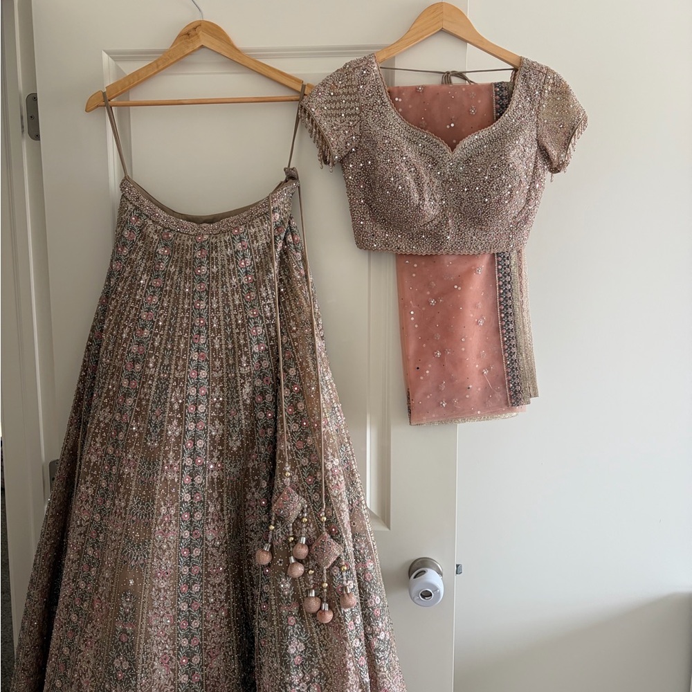 Embellished Mauve Lehenga Set with Blouse and Dupatta